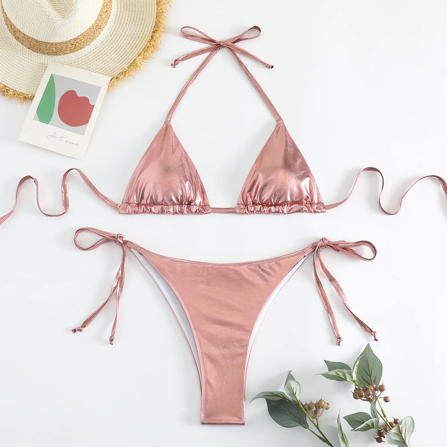 Metallic Lace-Up Bikini Set