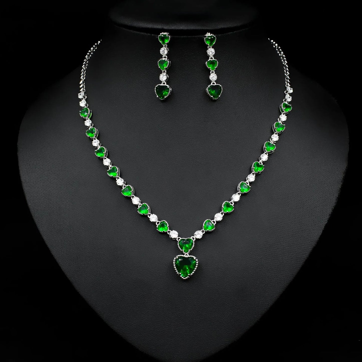 Silver Heart-Shaped Bridal Jewelry Set