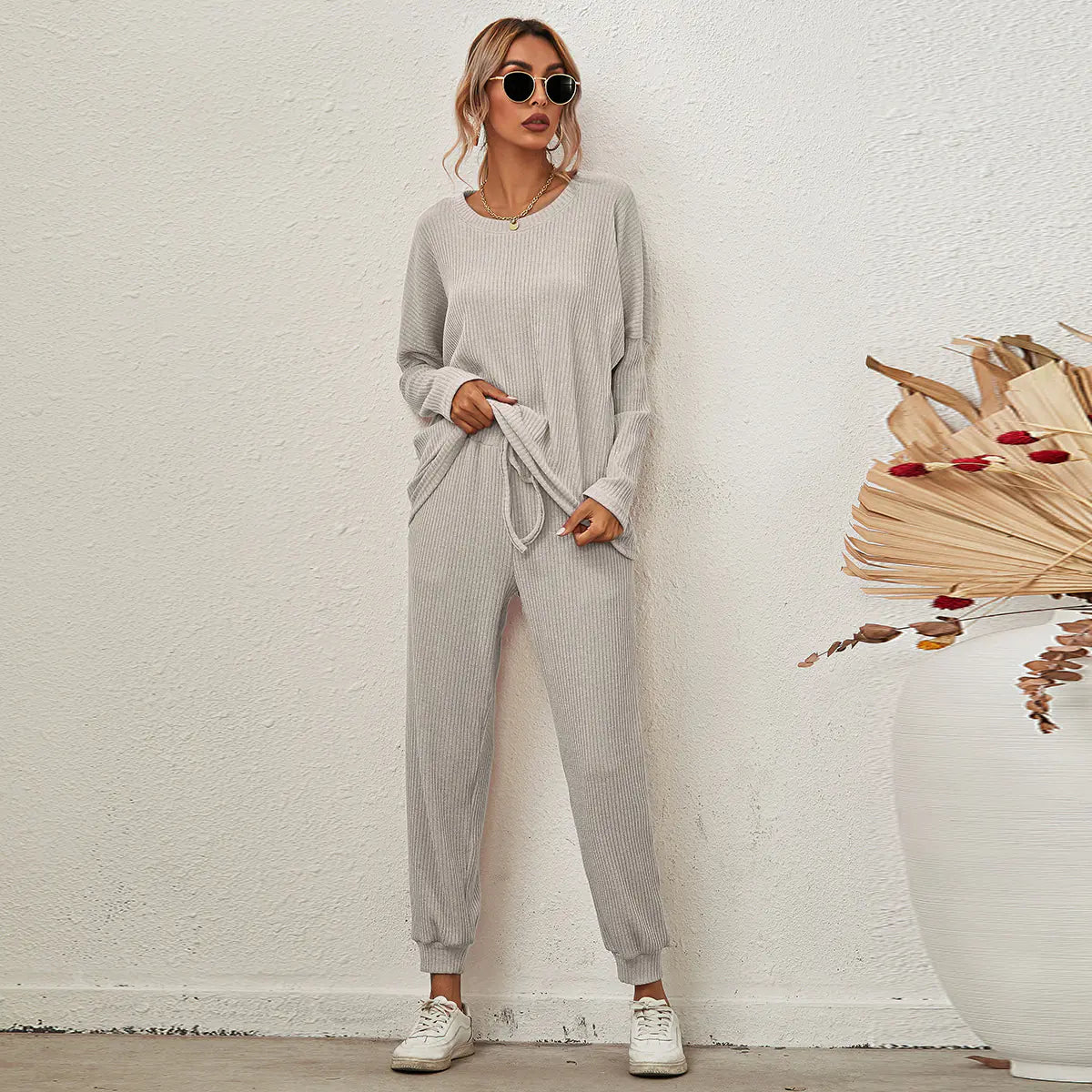 Fall/Winter Women's Loose Solid Color Loungewear Set