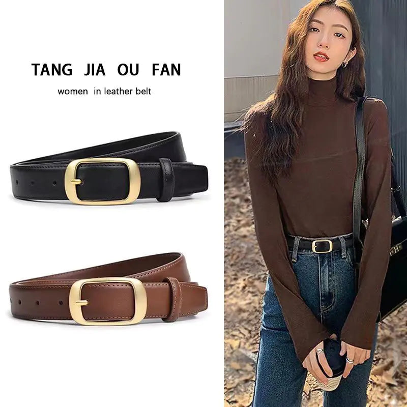 Genuine Leather Women's Belt for Jeans - Fashionable Brown