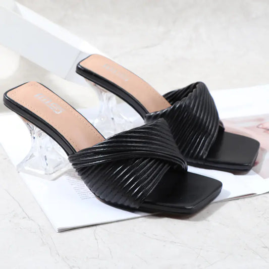 Crystal High Heels with Pleated Drawstring Design