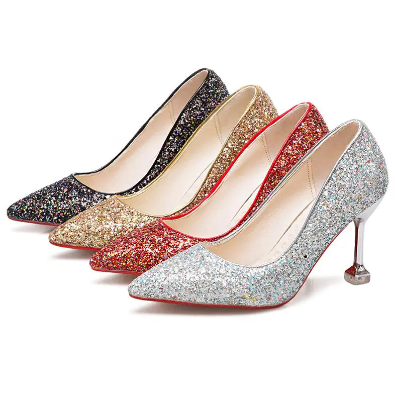 Glitter Wedding Shoes, Pointed Toe High Heels