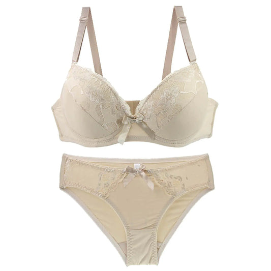 Generic Bra and Panty Sets for Women Seamless Bralettes Lace Lingerie Sexy Sets Comfortable Sports V Neck Bra Panty Thongs Sets Beige Large