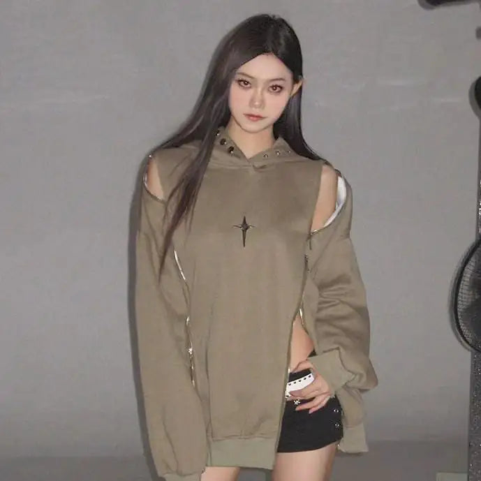 Ladies' Zip Shoulder Retro Hoodie