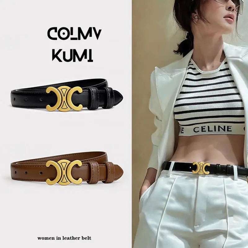 Genuine Leather Women's Belt for Jeans - Fashionable Brown