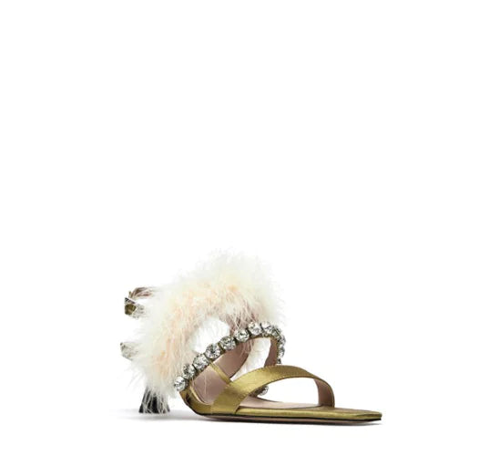 Crystal Feather Satin Women's High Heels Sandals