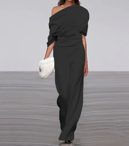 Elegant Spring Jumpsuit with One-Line Neckline