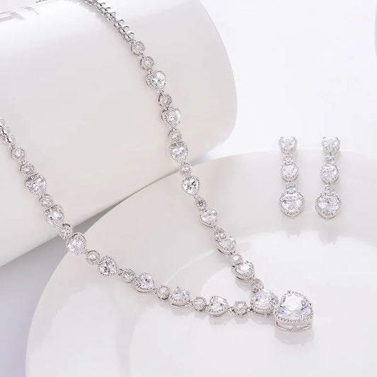 Silver Heart-Shaped Bridal Jewelry Set