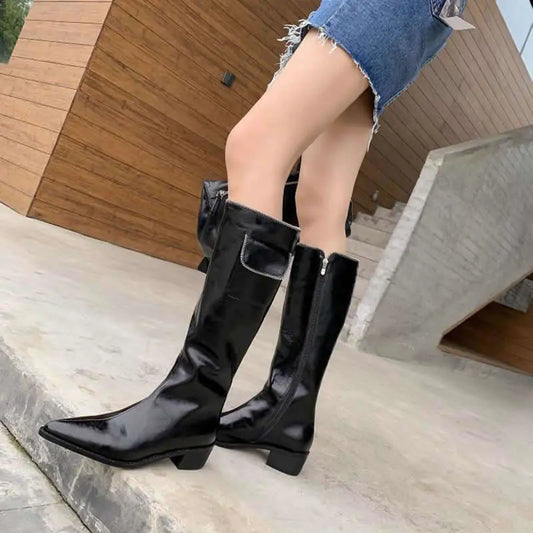 Pointed Retro Mid-Heel Thick-Heeled Boots for Trendsetters