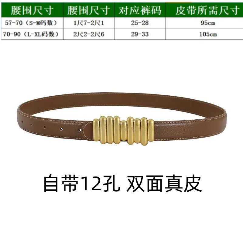 Genuine Leather Women's Belt for Jeans - Fashionable Brown