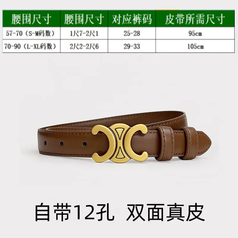 Genuine Leather Women's Belt for Jeans - Fashionable Brown