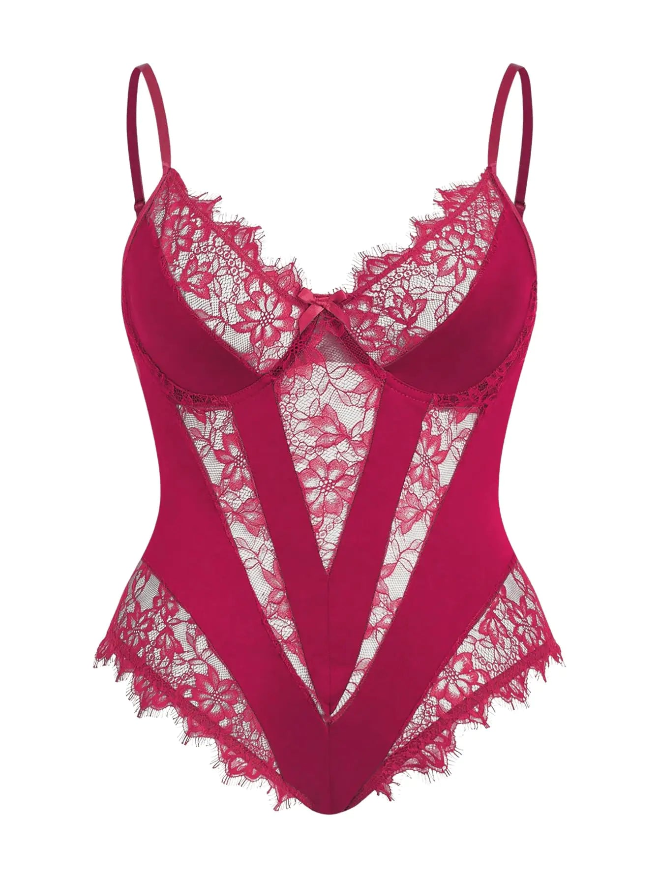 Womens Plus Size Lingerie Sexy Bodysuit Lace Sheer One Piece Cami Teddy Babydoll Nightwear Plain Burgundy 4XL