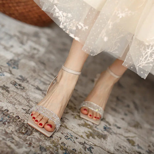 Rhinestone-Embellished High-Heel Stiletto Sandals