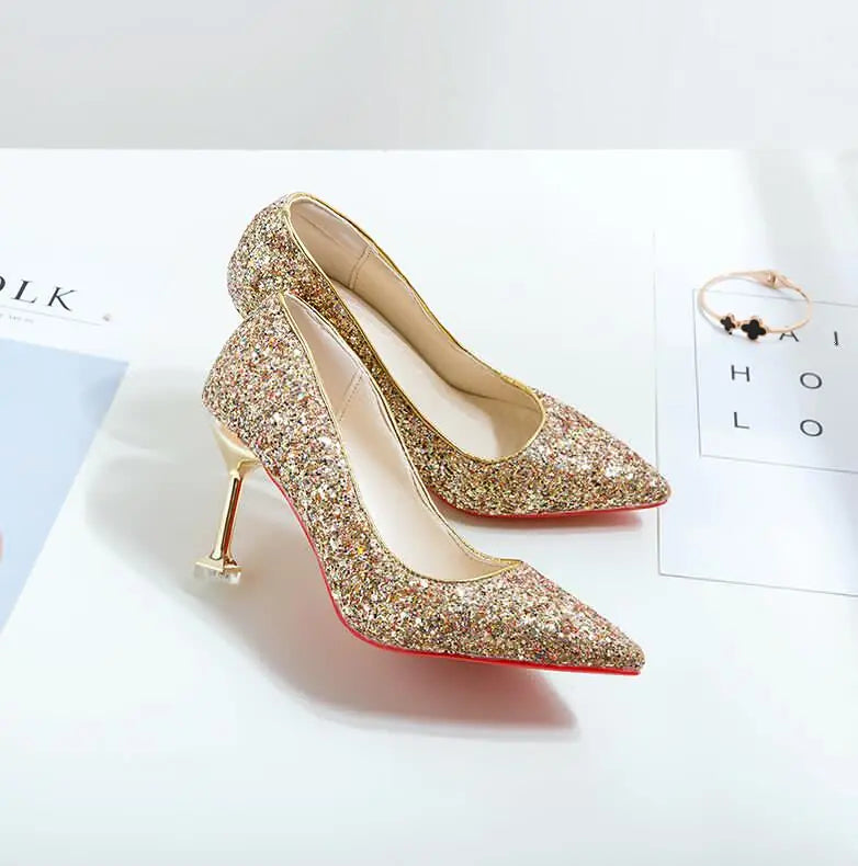 Glitter Wedding Shoes, Pointed Toe High Heels