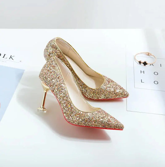 Glitter Wedding Shoes, Pointed Toe High Heels