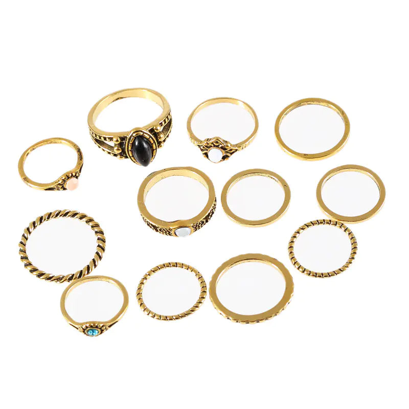 Retro Black Gemstone Inlaid Turquoise Joint Ring Set (12)