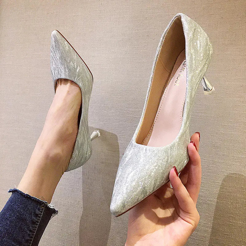 Sequined Pointed Toe High Heels for Women