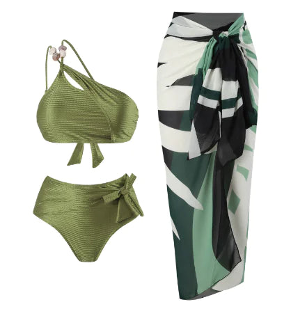 One-Shoulder Bikini Set with Bead Decoration (One Set)