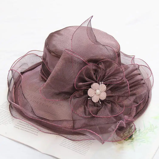 Ladies' Stylish Floral Wide-Brim Church Hat