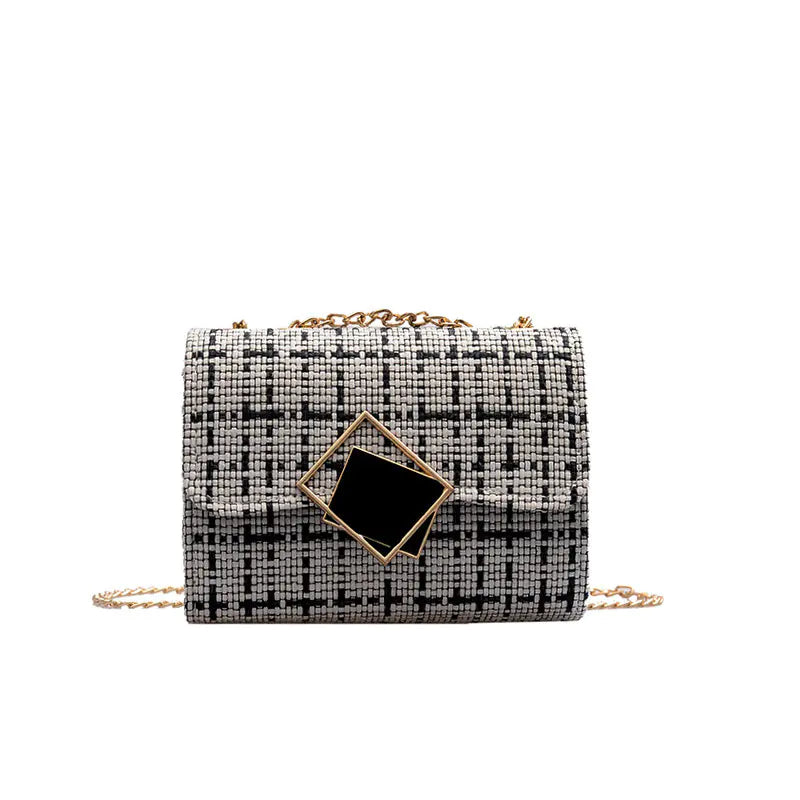 Trendy Woven Crossbody Bag with Chain Strap for Women