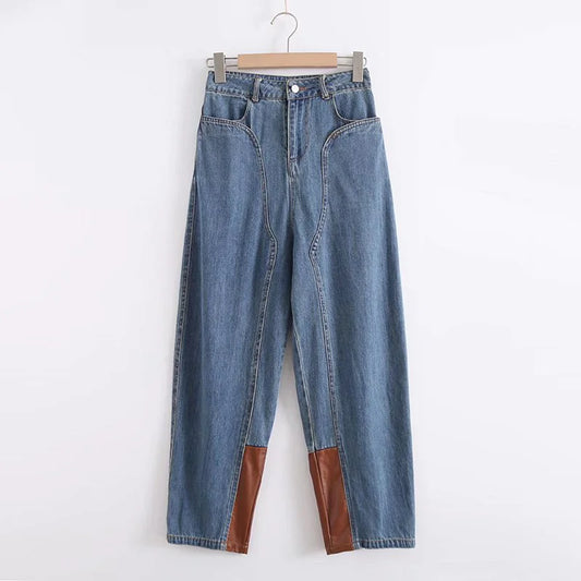 Loose Fitting Washed Leather Skinny Jeans for Women