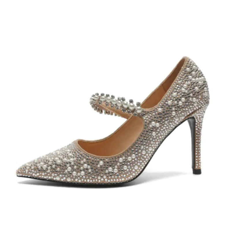 Crystal Pointed Toe Stiletto High Heels for Banquet