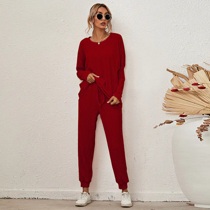 Fall/Winter Women's Loose Solid Color Loungewear Set