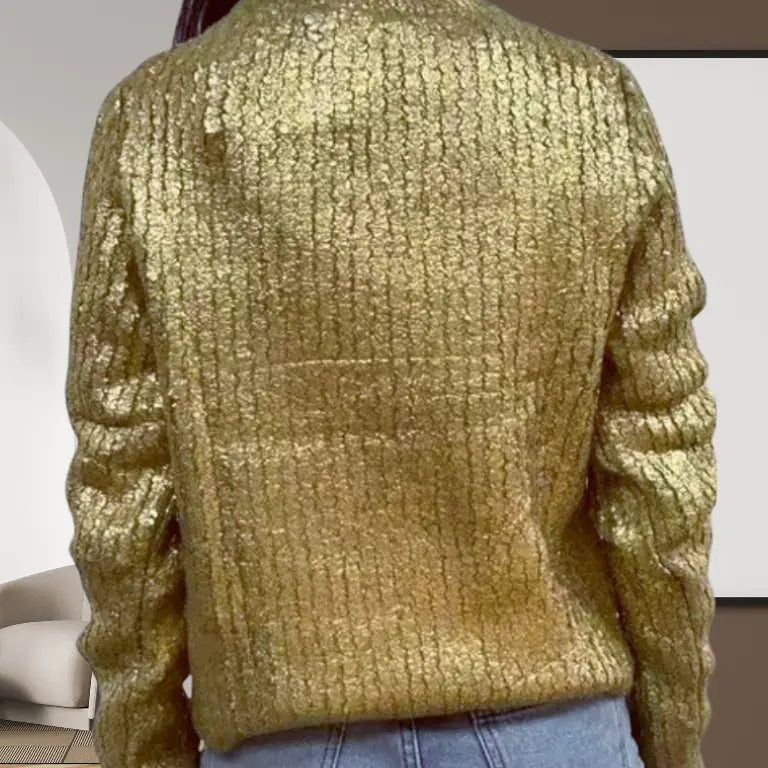 Fashionable Long Sleeve Knit Sweater with Gold Print