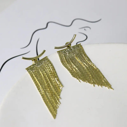 French Vintage Metal Tassel Earrings with Unique Design