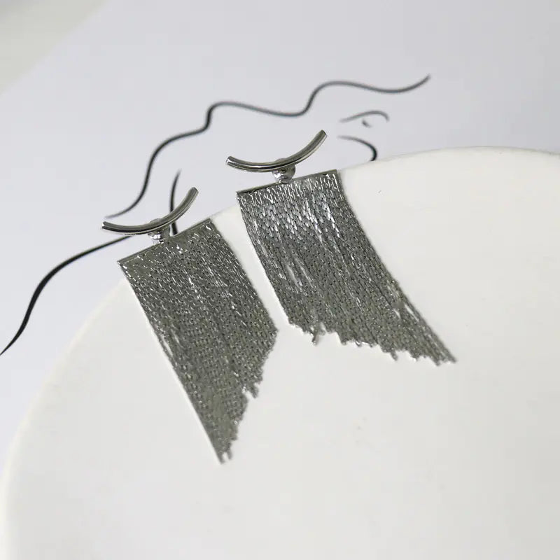 French Vintage Metal Tassel Earrings with Unique Design