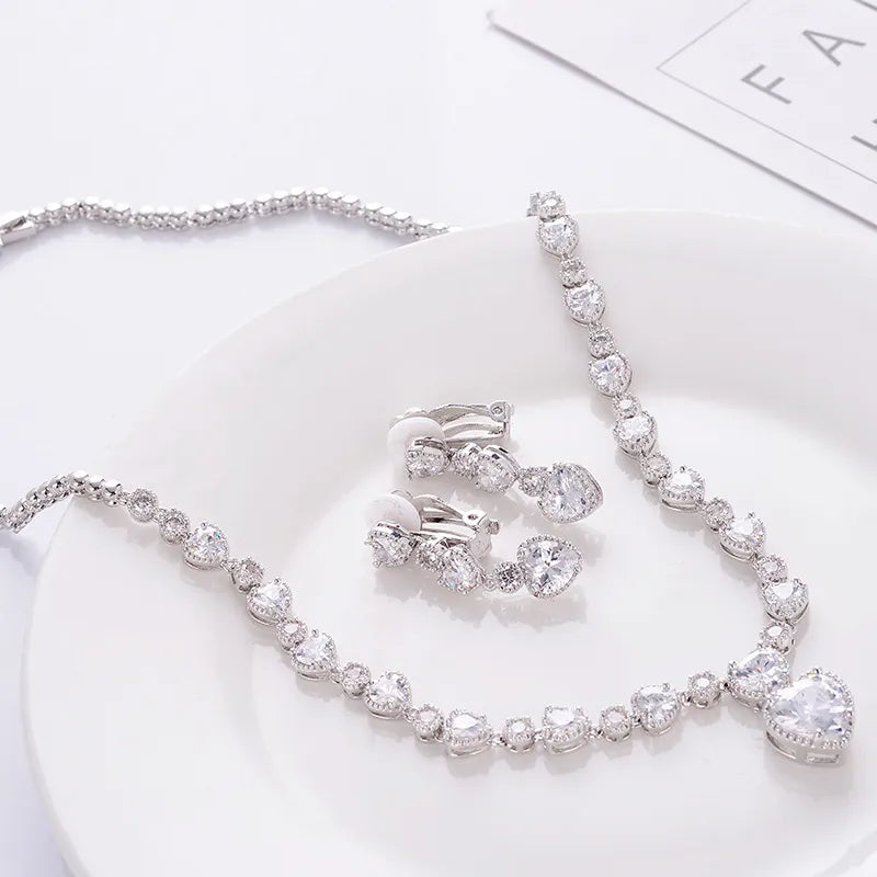 Silver Heart-Shaped Bridal Jewelry Set