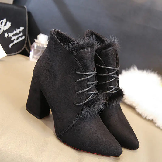 Suede Low Ankle Pointed Martin Boots for Women