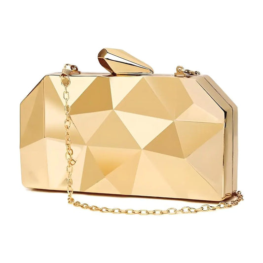 Womens Evening Handbags Cocktail Party Formal Lattice Pattern Clutch Purses Geometric Evening Bags for Women Wedding (Gold)