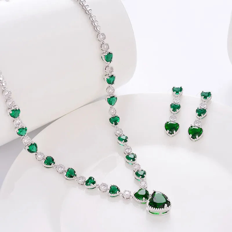 Silver Heart-Shaped Bridal Jewelry Set