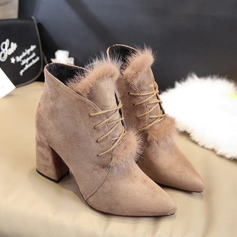 Suede Low Ankle Pointed Martin Boots for Women