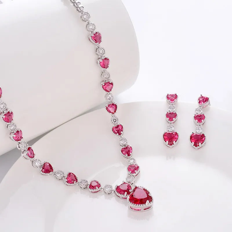 Silver Heart-Shaped Bridal Jewelry Set