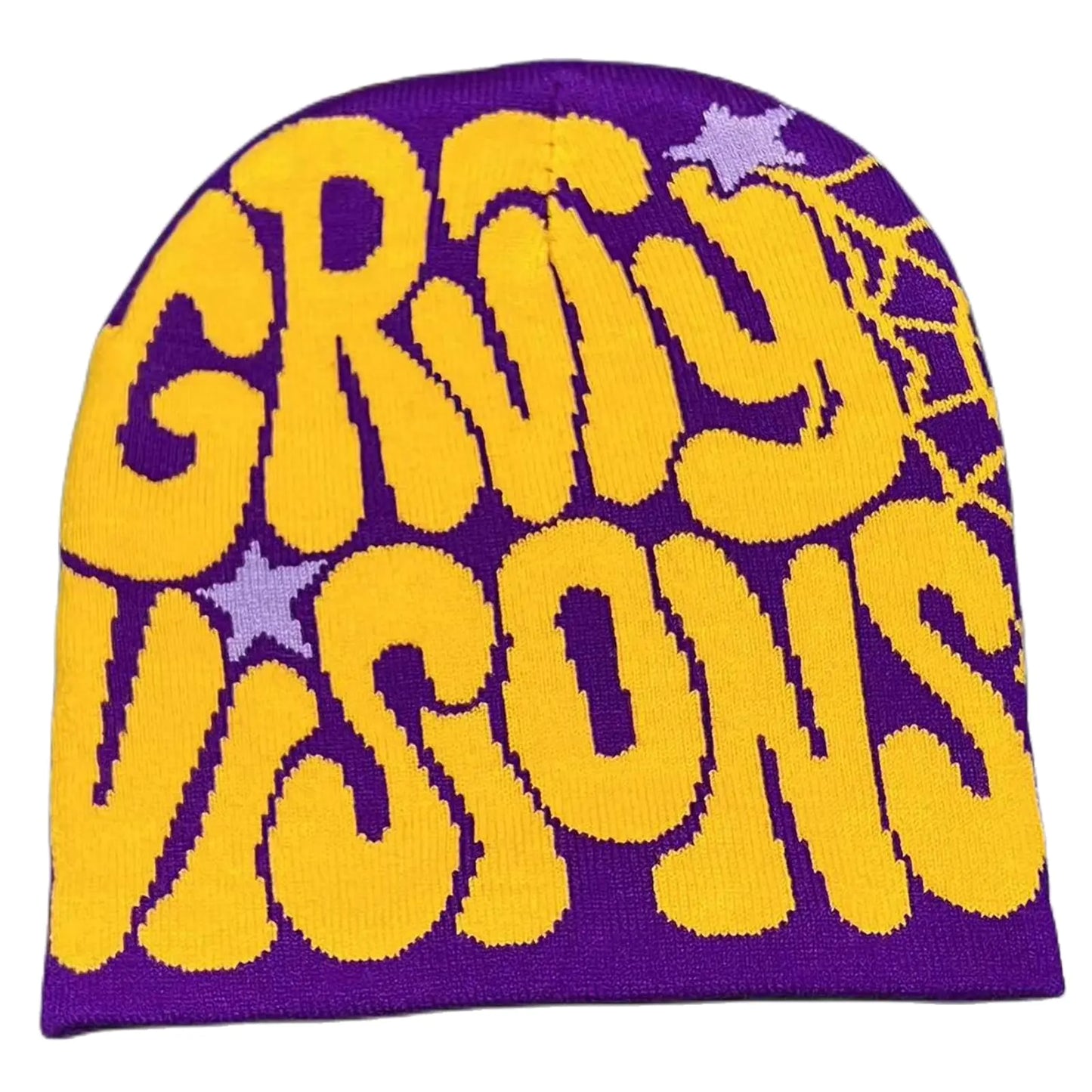 yolrdiw Women Beanie Y2k Letter Graphic Soft Warm Knitted Hats Winter Cap Purple/Yellow