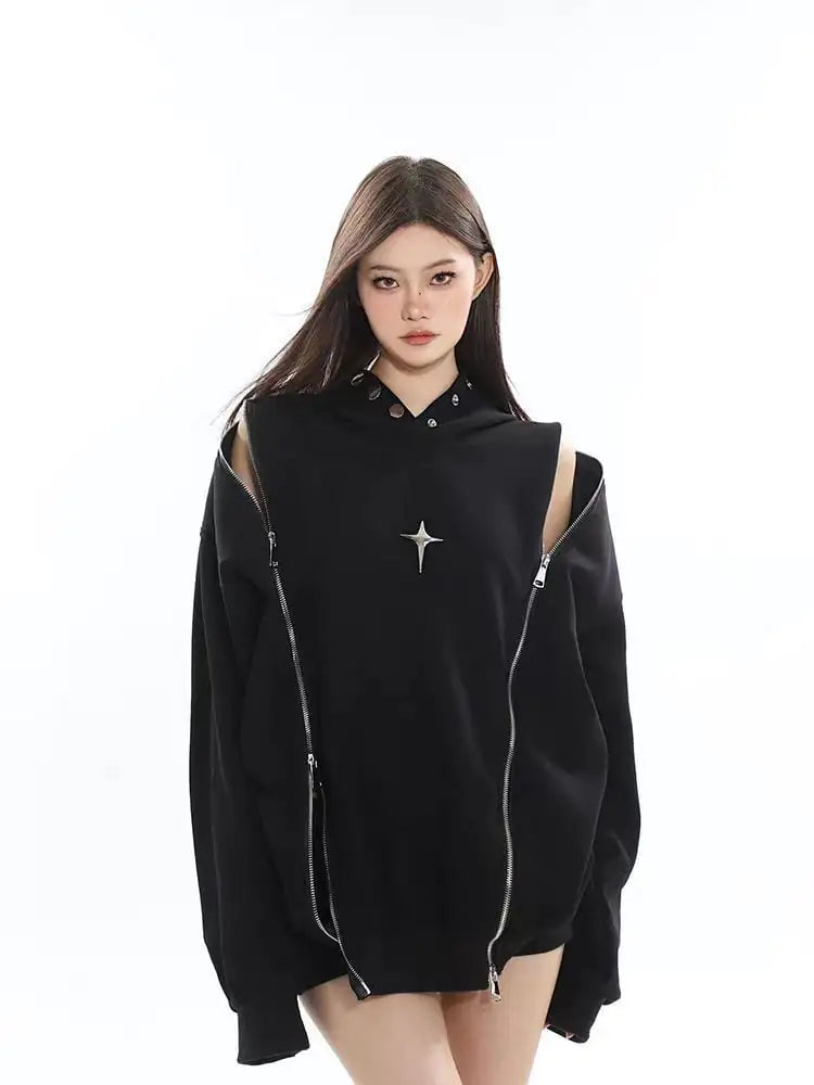 Ladies' Zip Shoulder Retro Hoodie