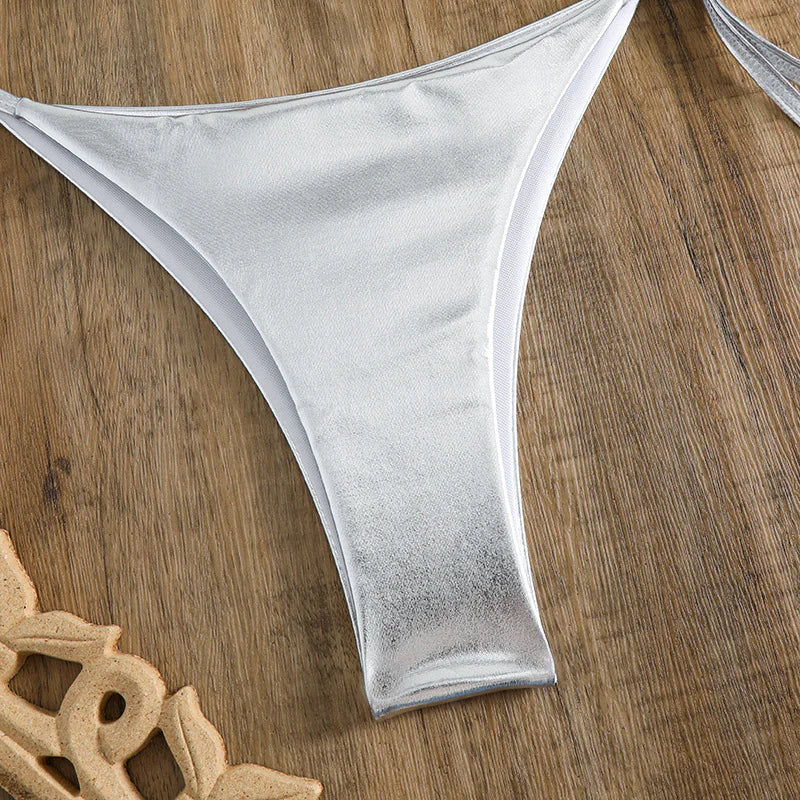 Metallic Lace-Up Bikini Set