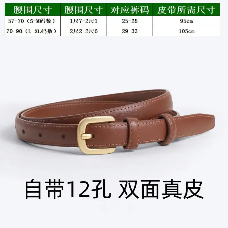 Genuine Leather Women's Belt for Jeans - Fashionable Brown