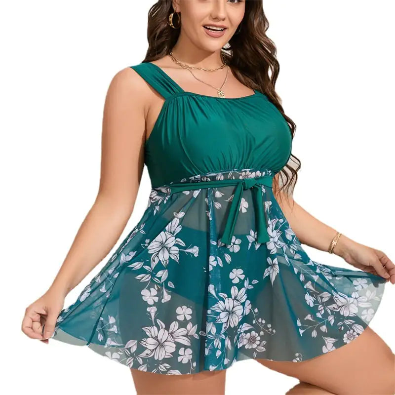 Large Women's Printed Mesh Skirt Swimsuit
