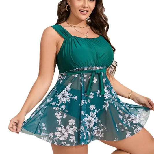 Large Women's Printed Mesh Skirt Swimsuit