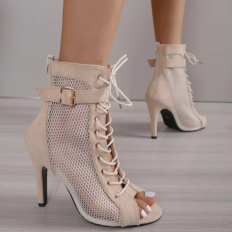 Autumn New Mesh Peep-Toe Dance Heels for Women