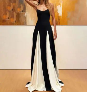 Elegant Satin Gradient Backless Lace-Up Maxi Dress