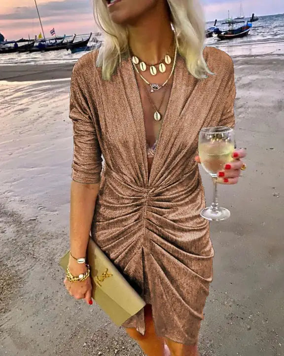 Long Sleeve V-Neck Evening Dress for Cocktail