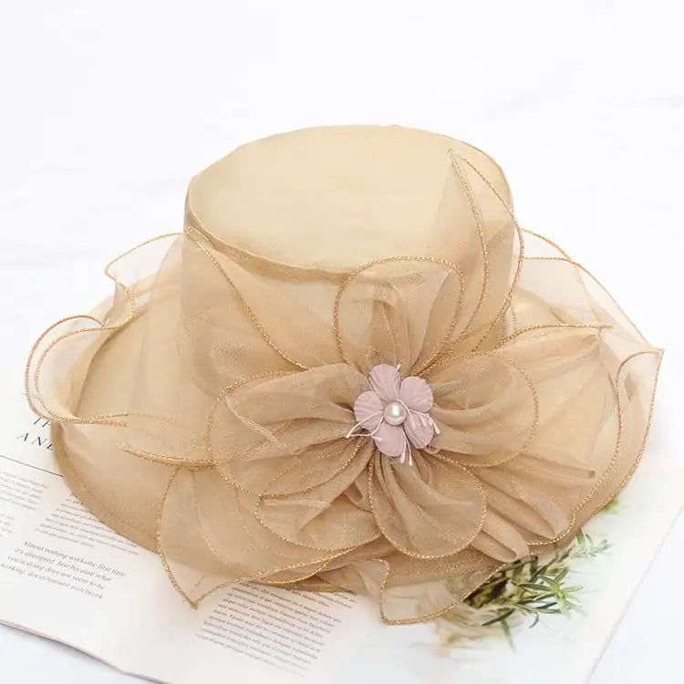 Ladies' Stylish Floral Wide-Brim Church Hat