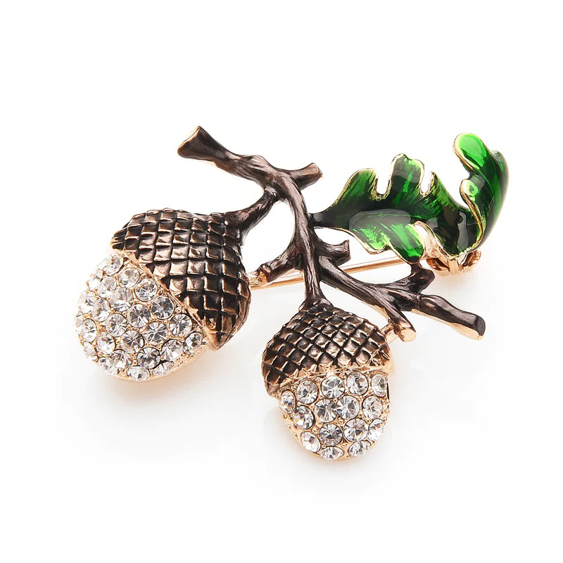 Hazelnut and Pine Cone Brooch Jewelry