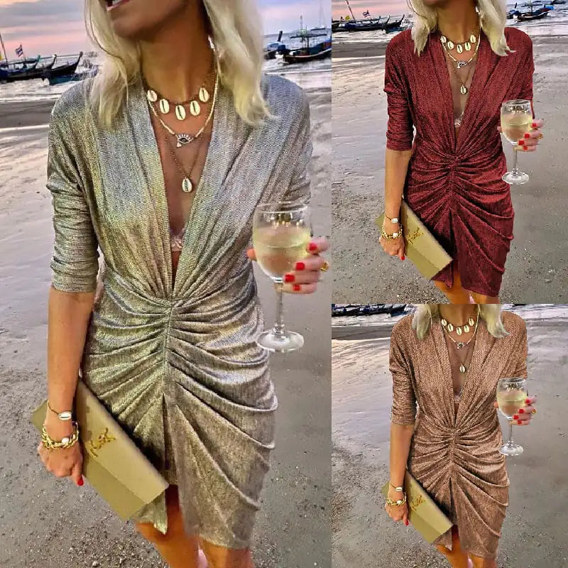 Long Sleeve V-Neck Evening Dress for Cocktail