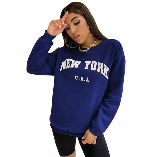 Loose Women's Sweater with Round Neck and Print Design
