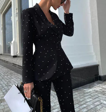 Black Polka Dot Long Sleeve Suit Set (One Set)